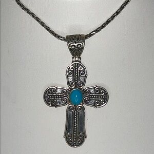 NWOT Samuel B. Sterling Silver Genuine Sleeping Beauty Turquoise Cross Necklace
